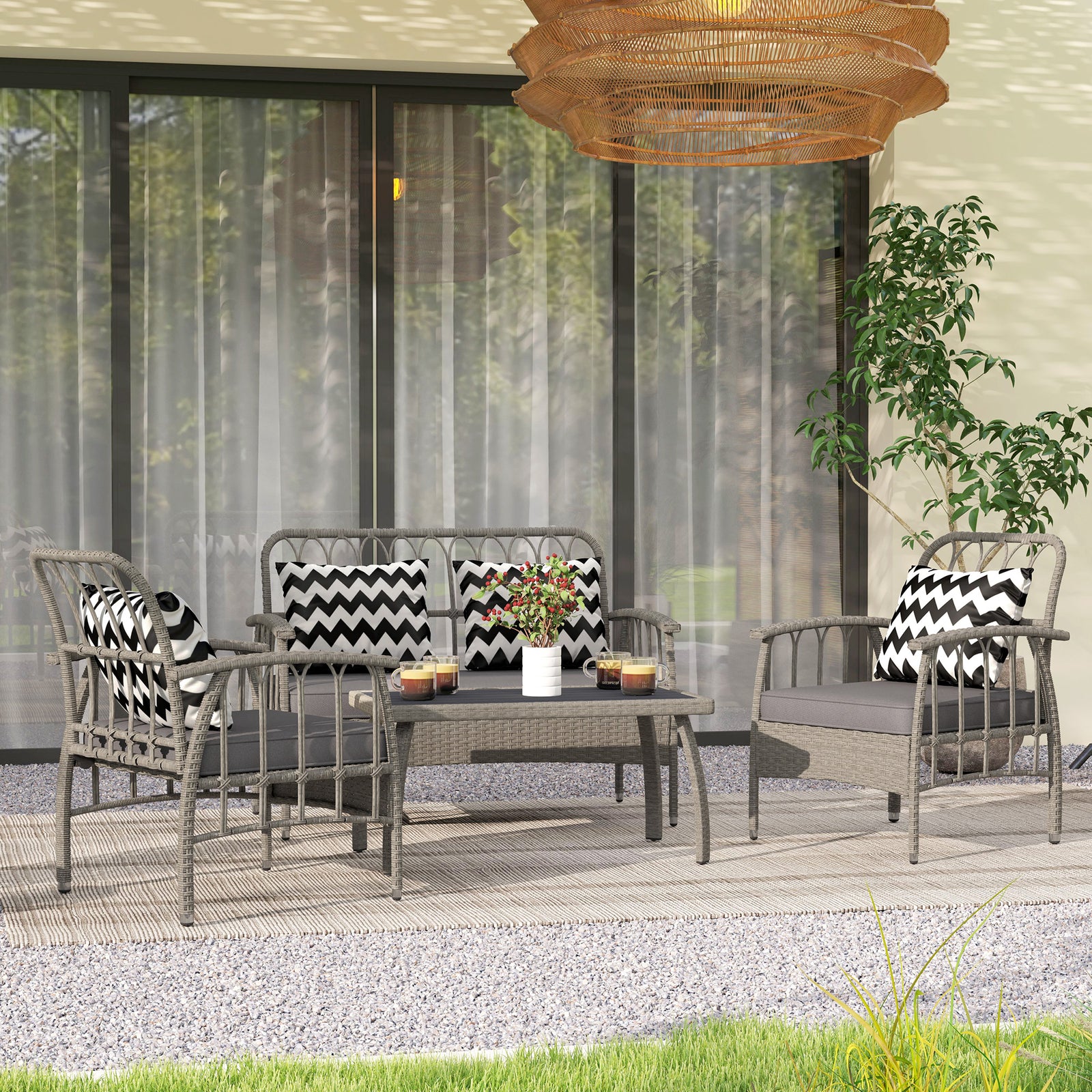 4 Piece Rattan Garden Furniture Set With Adjustable Back