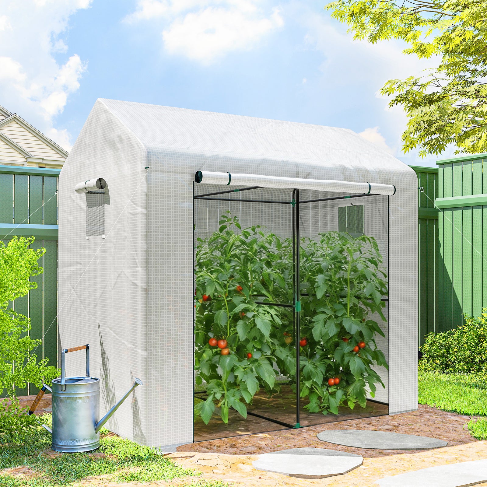 Outsunny Walk-in Greenhouse, Green House With Mesh Windows, White
