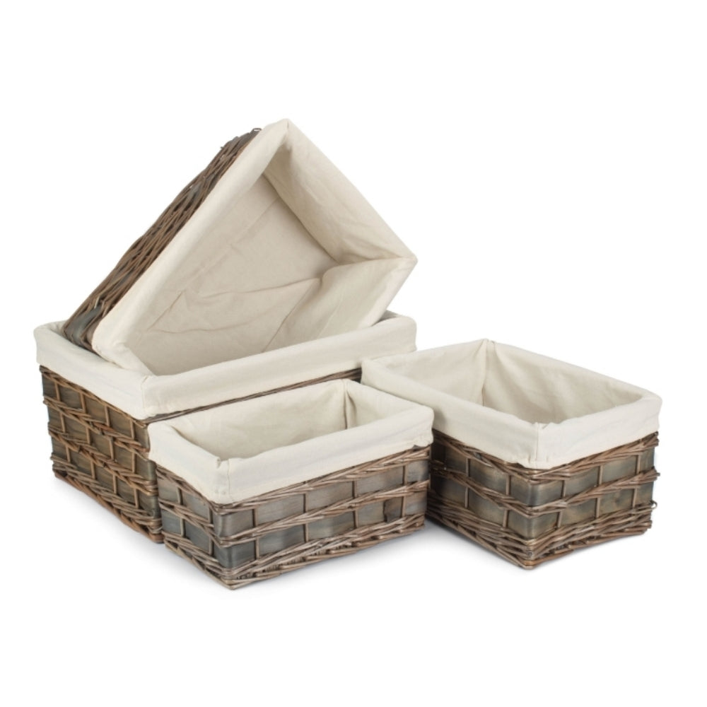 Wicker Grey Scandi Storage Basket With White Lining | Set-of-4 | White