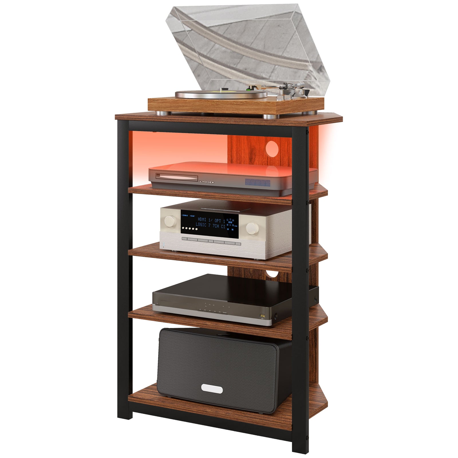 HOMCOM Tv Stand With Lights, 4-tier Storage Shelves For Tvs Up To 29"