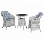 Sicilia Rattan 2 Seat Bistro Set In Dove Grey With Black Glass | 2 Seat | Dove Grey