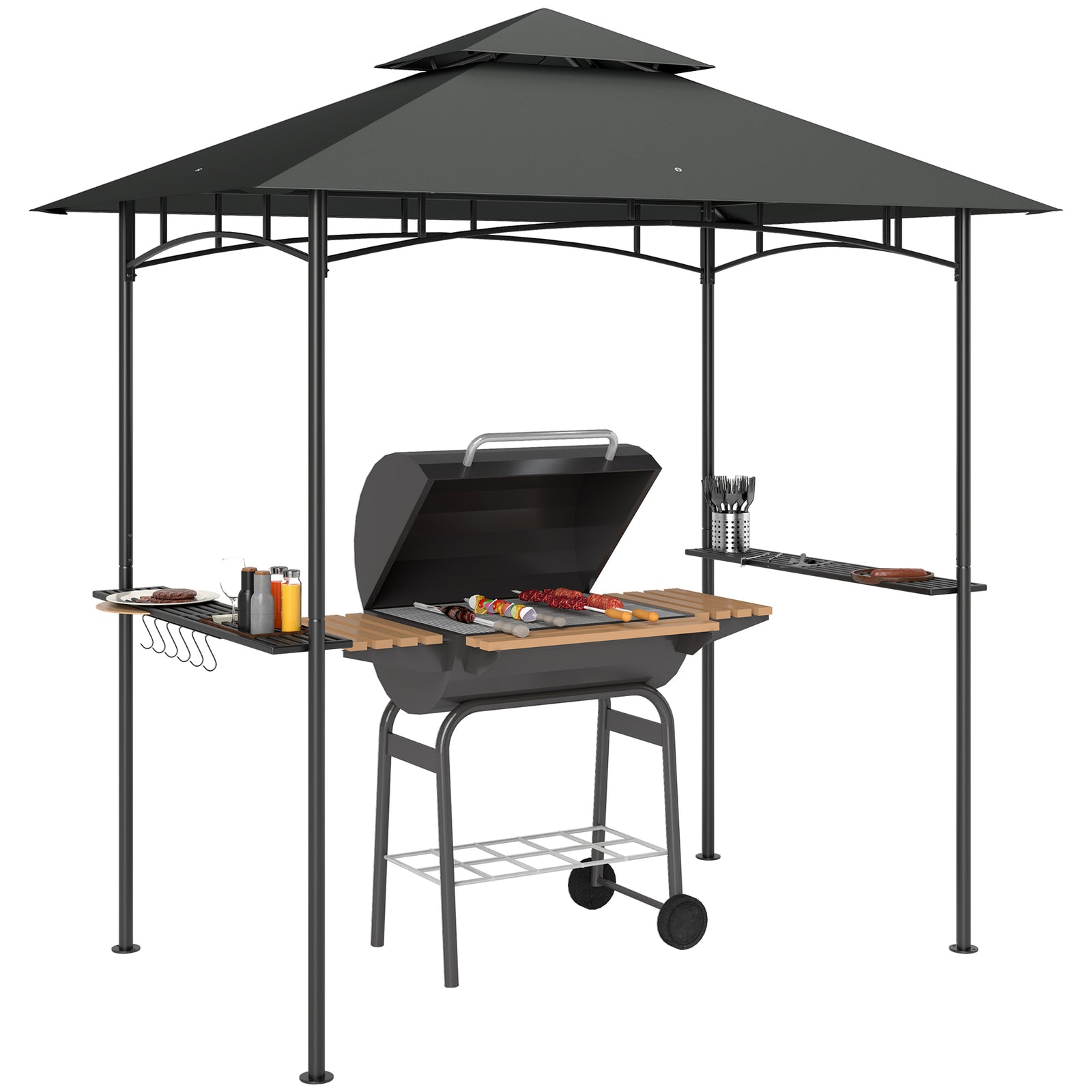 8' X 5' Grill Gazebo, Double Tiered Outdoor Bbq Shelter | Dark Gray