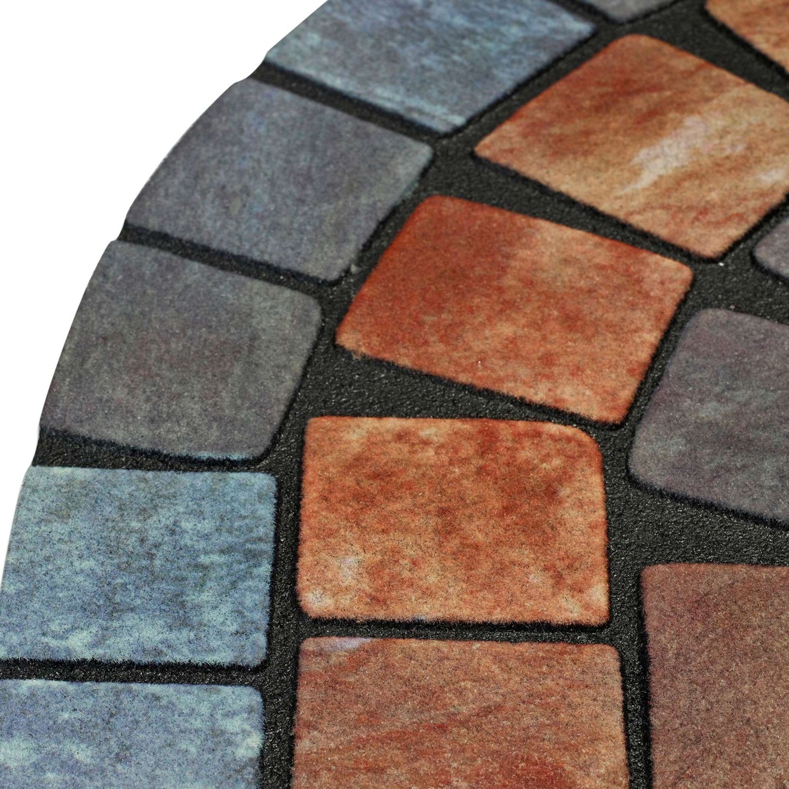 Elegant Tile Effect Halfmoon Doormat | Blue
