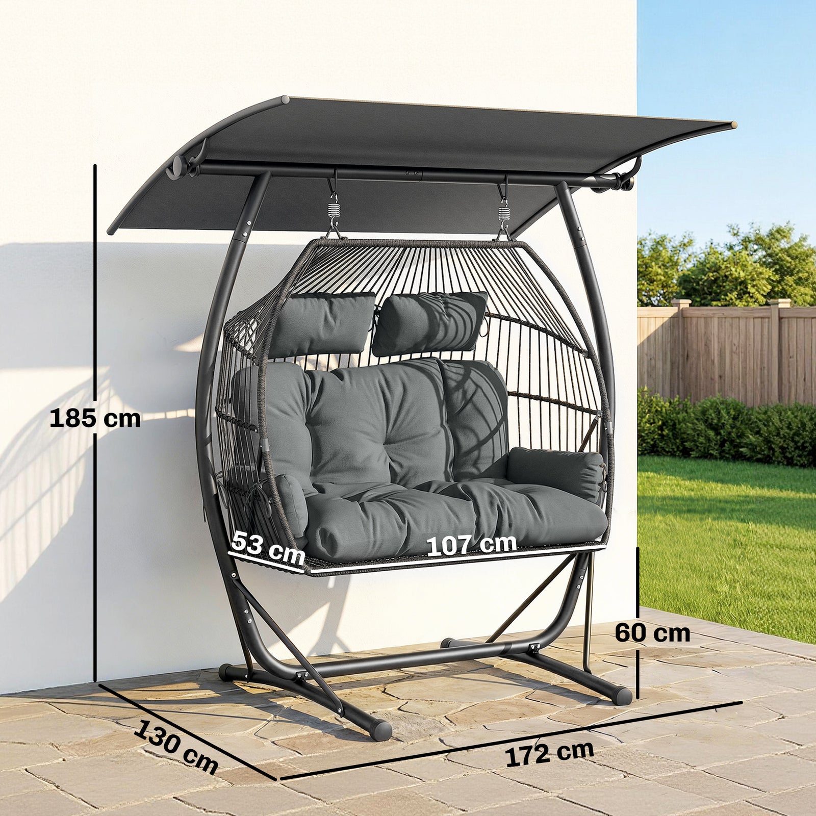 Outsunny Double Hanging Egg Chair With Canopy, Egg Swing Chair, Dark Grey