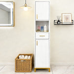 HYGRAD BUILT TO SURVIVE Slim Bathroom Tall Storage Cabinet – Freestanding Floor Cupboard With 2 Doors, 5 Shelves & Drawer