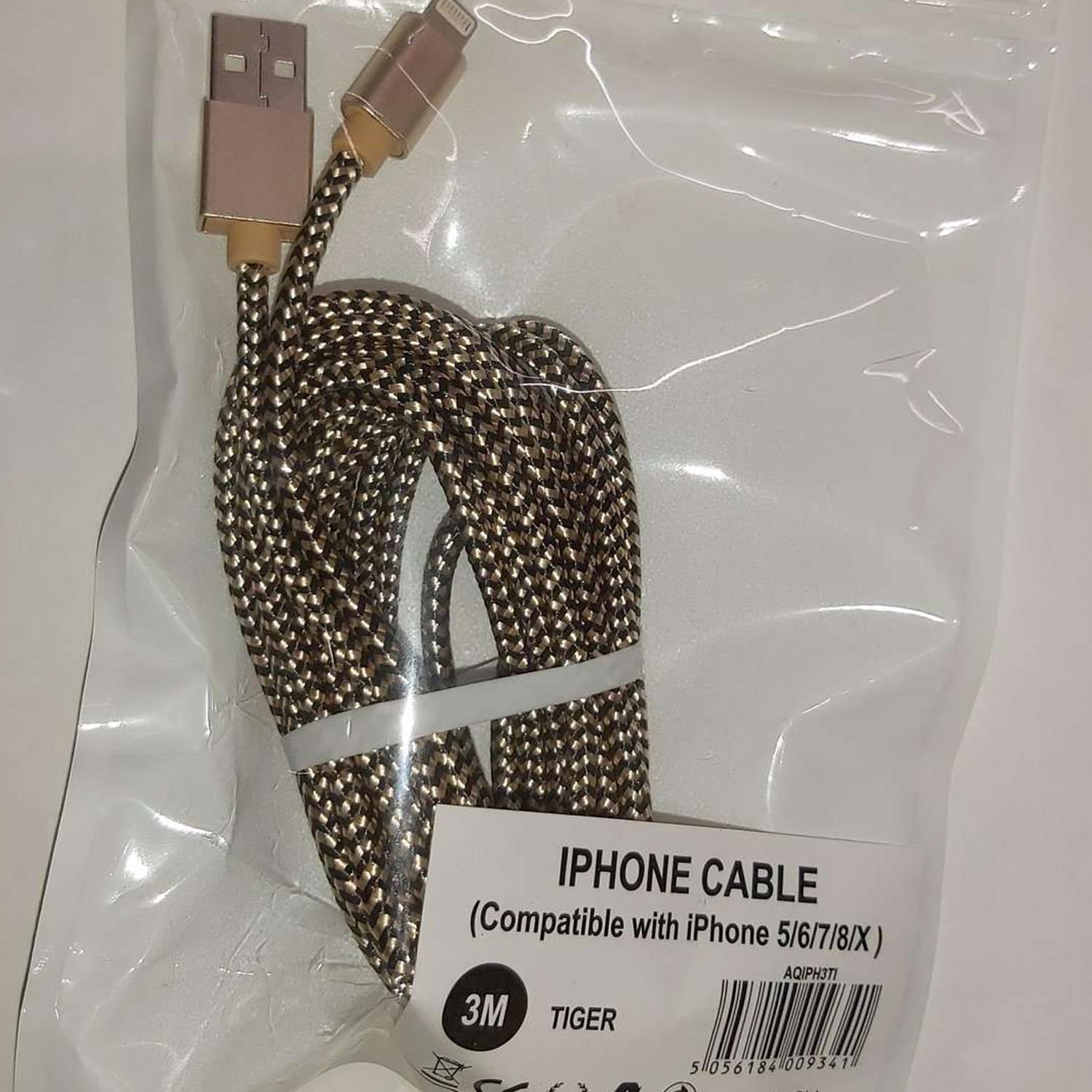Nylon Usb Tiger Phone Charging Wire Braided Cable, 3 Meter | Yellow