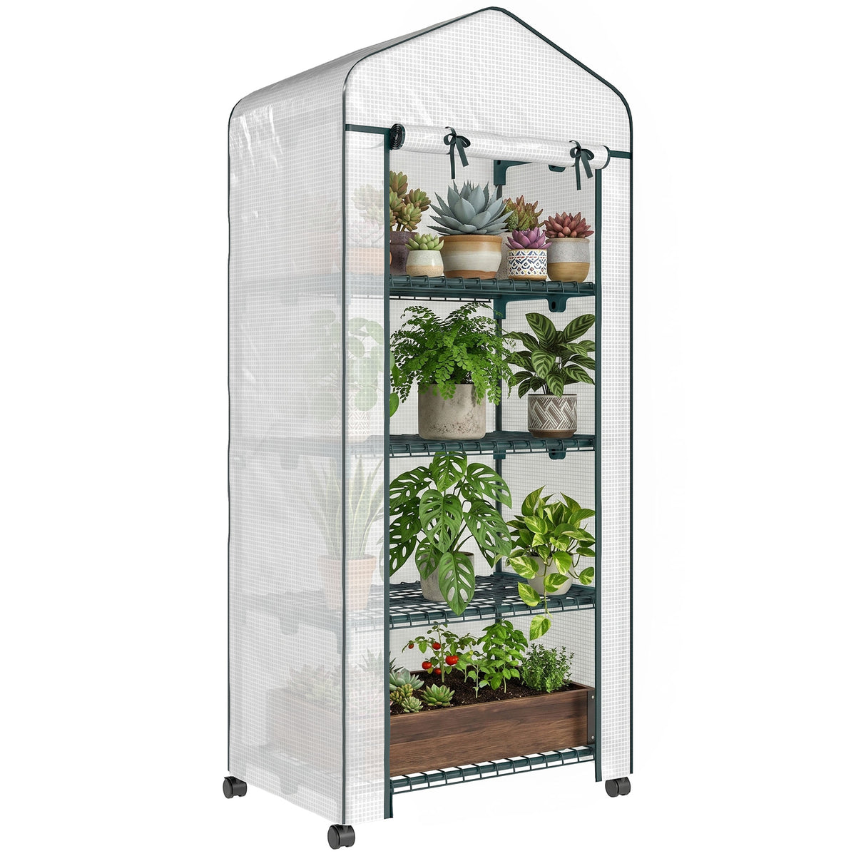 Outsunny Portable 4-tier Mini Greenhouse Plant Grow House Shed W/ Cover