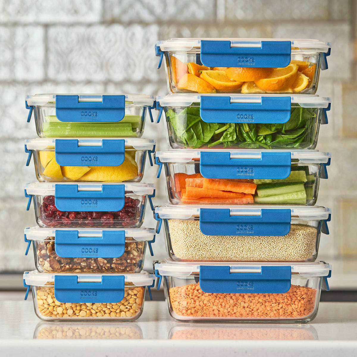 Set Of 10 Glass Oven Safe Food Storage Containers With Plastic Lids