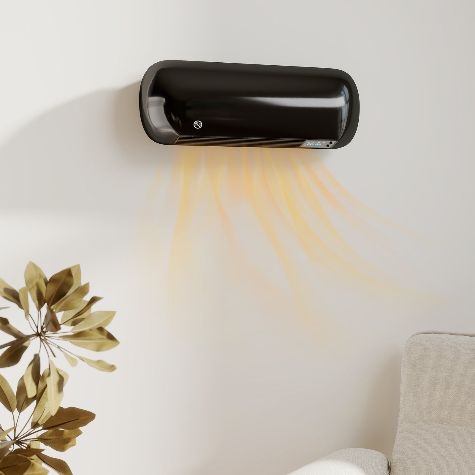 Ceramic Electric Heater 2000w With Fan, Wall Mounted | Black