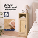 Bedside Table 2 Pc Narrow Side Table Boho Rattan Storage For Bedroom Wood | Brown