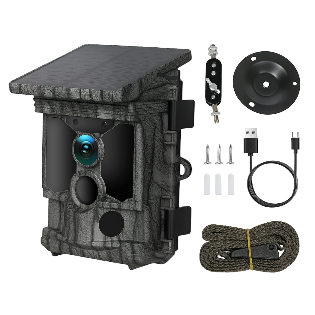 Solar Trail Camera 4k 112mp Hunting Game Cam Wifi Bluetooth 64gb Card | Camouflage