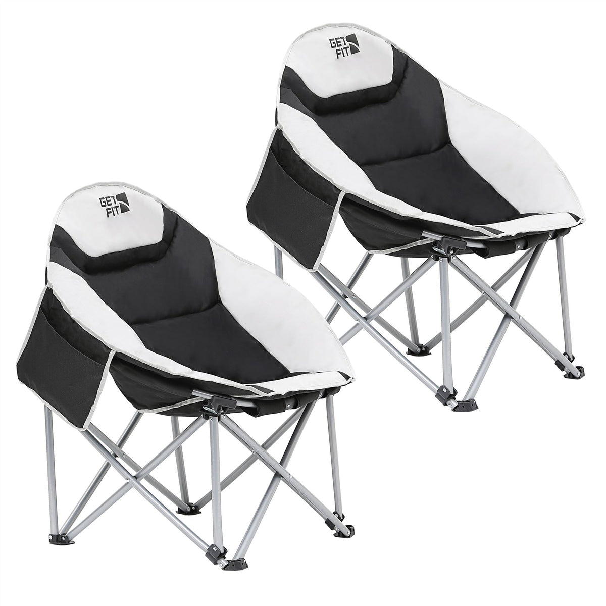 Moon Camping Chair - Portable Outdoor Premium Folding Chair For Adults With Magazine Pocket, Cup Holder & Carry Bag - Heavy Duty Foldable Chair | Set of 2