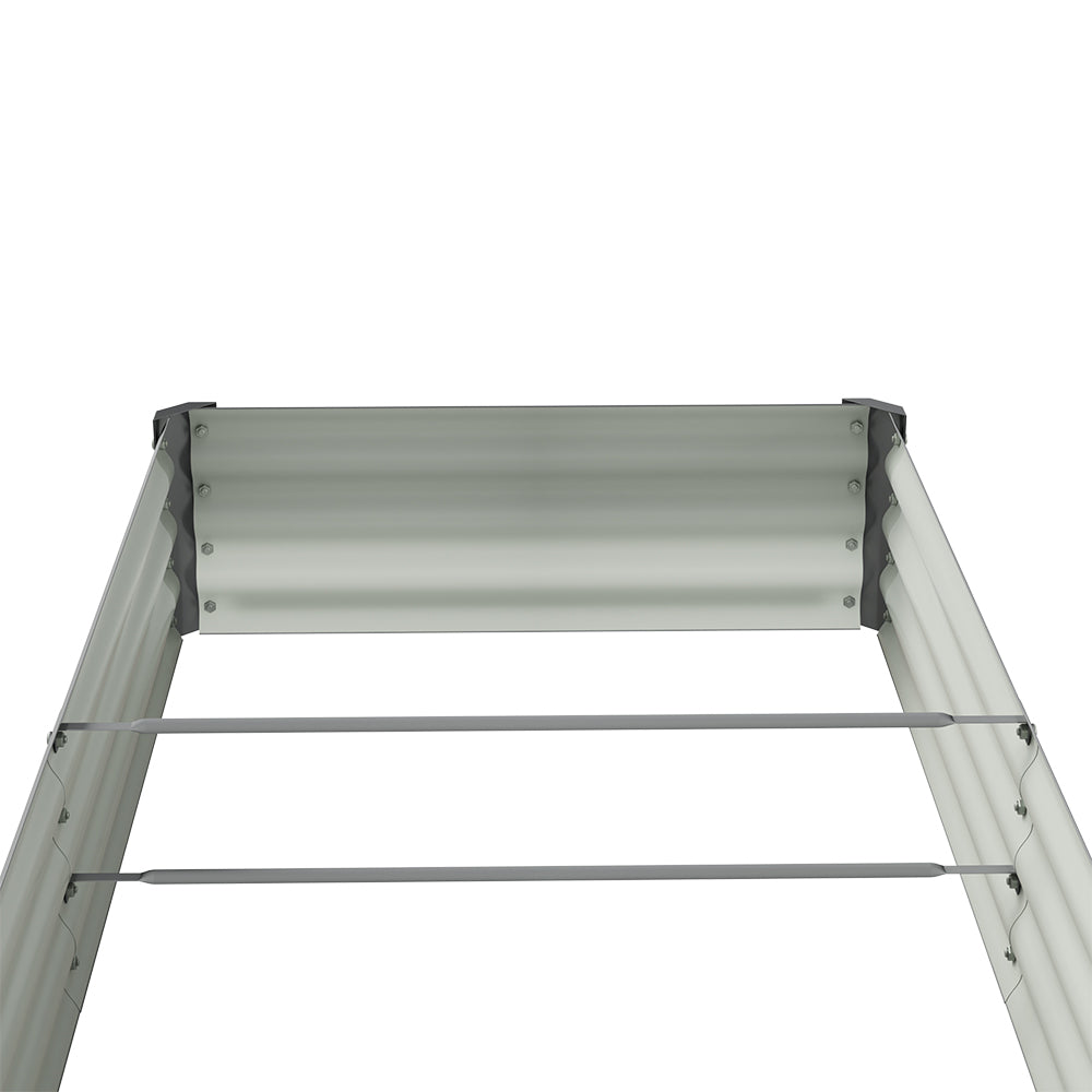 Rectangular Garden Bed – Durable Steel Raised Planter With Safe Edges,180cm W X 90cm D X 30cm H, 2 Support Bars | Grey
