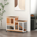 Wooden Indoor Rabbit Hutch Elevated Bunny Cage With Enclosed Run W/ Wheel | Yellow