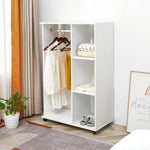 Rolling Open Wardrobe Hanging Rail Storage Shelves Clothes | One Size | White