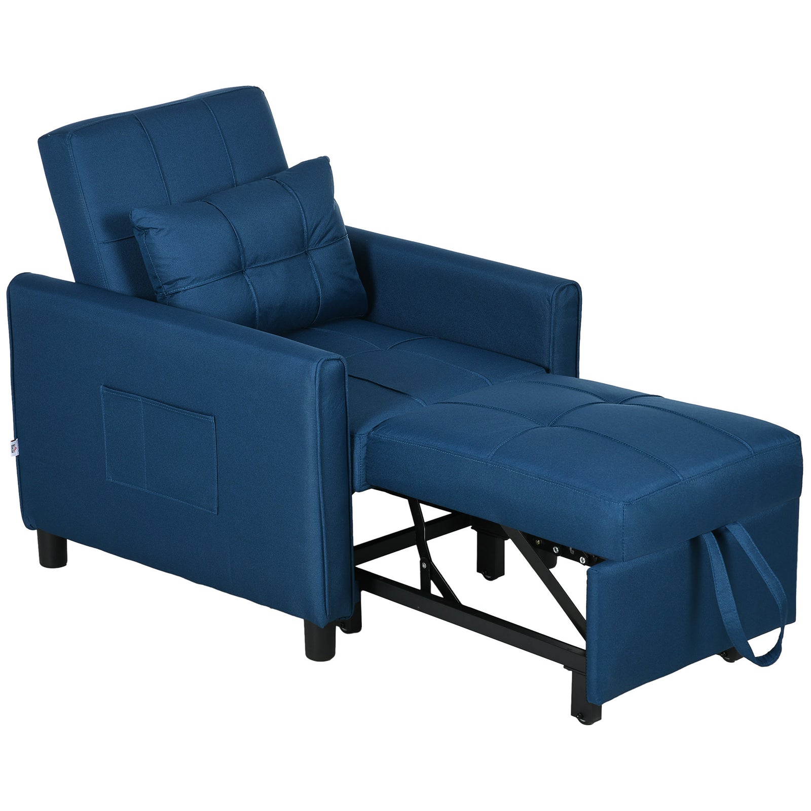 Pull Out Chair Bed Sleeper Chair With Pillow Side Pockets | One Size | Blue
