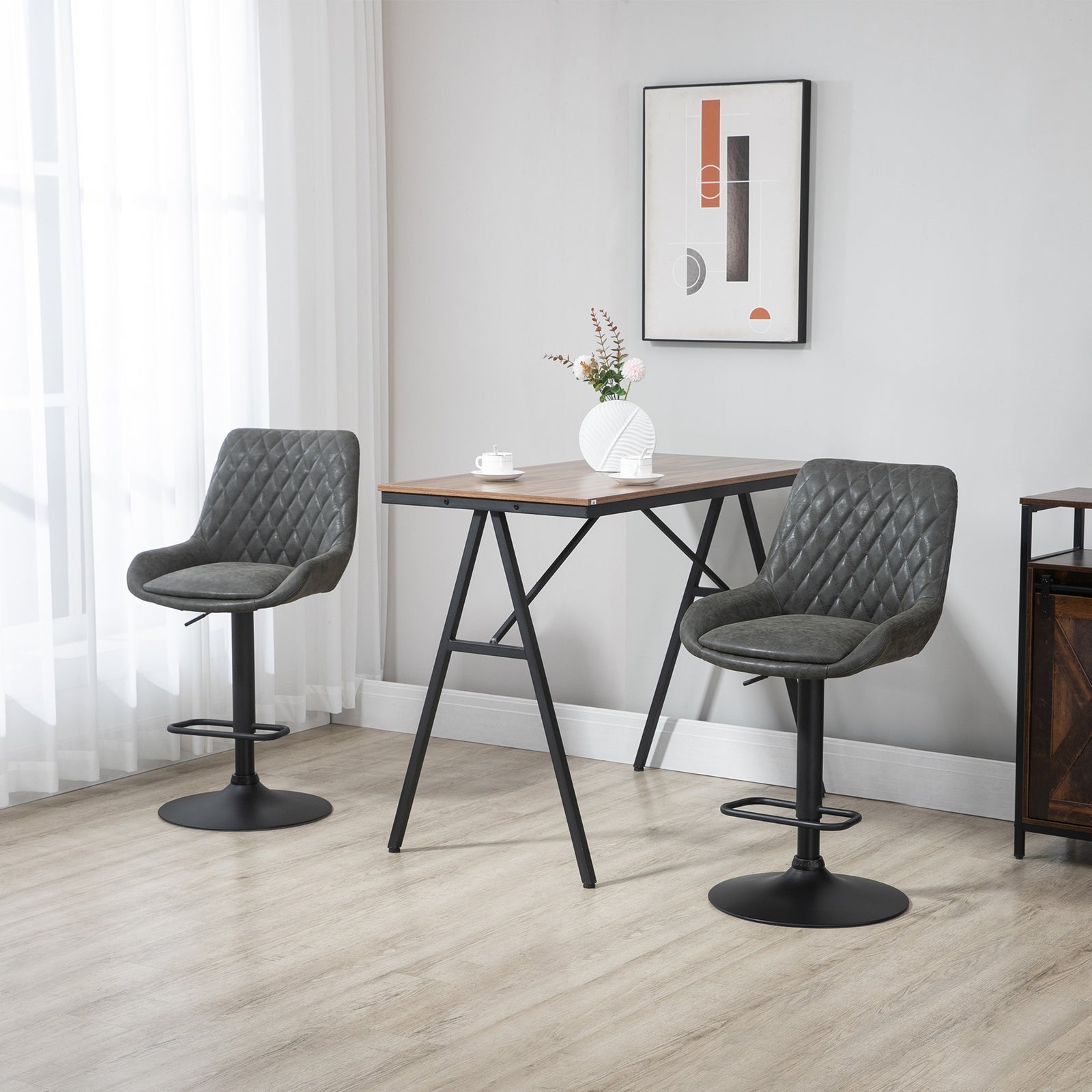 Adjustable Bar Chairs 360° Swivel Kitchen | Dark Gray