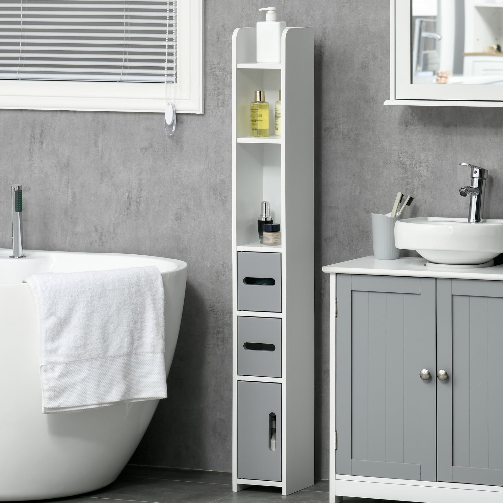 Freestanding Bathroom Cabinet W/ Open Shelves 3 Cupboards | One Size
