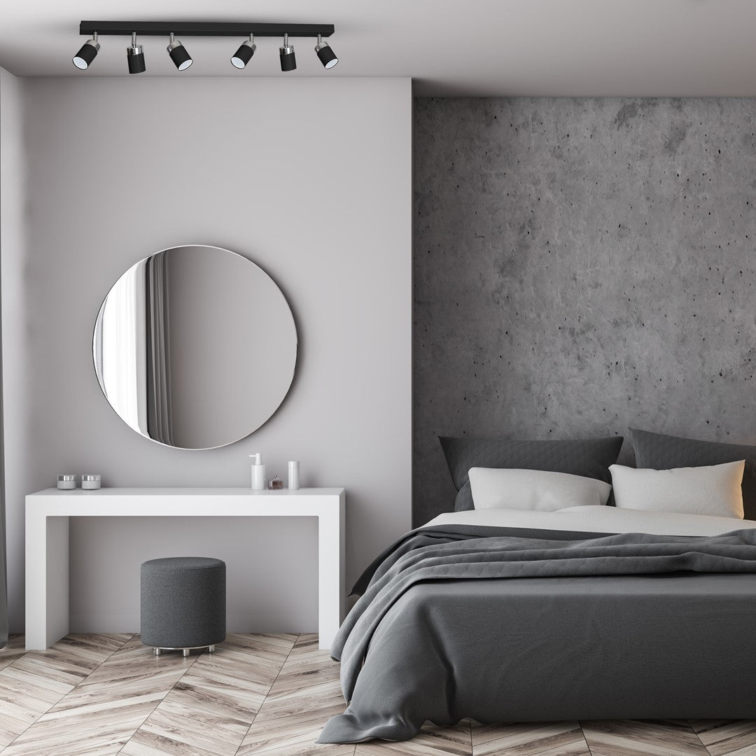 Joker Hand Made Ceiling Lamp In Matt Black With Striking Chrome Detail Featuring 6 Minmalistic Slender Cylinder Shades