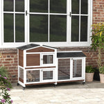 Wooden Rabbit Hutch Guinea Pig Cage W/ Wheels, Run, Ramp | Brown