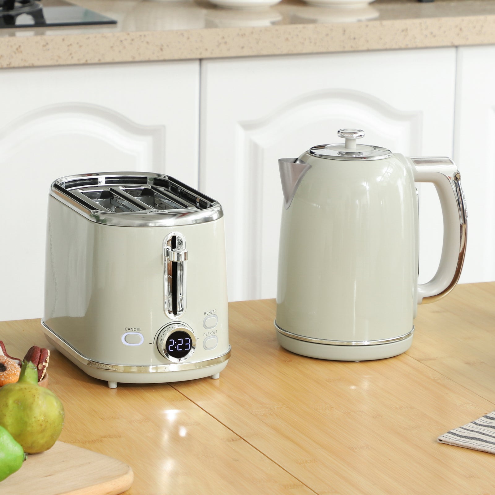 1.7l 3000w Kettle And 2 Slice Toaster With Keep Warm Memory Function | Grey