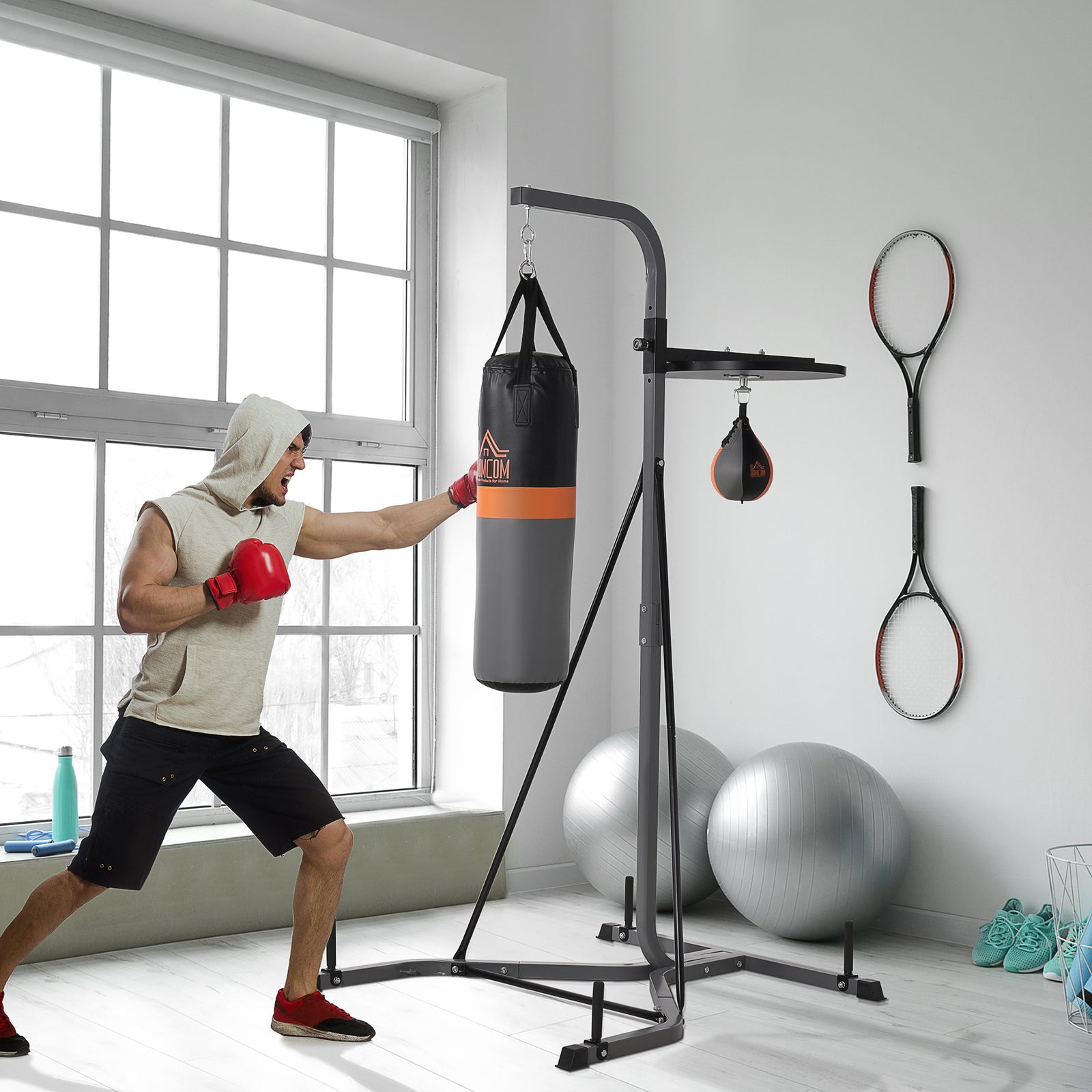 Boxing Station: Punchbag & Speed Ball Freestanding Frame | Black