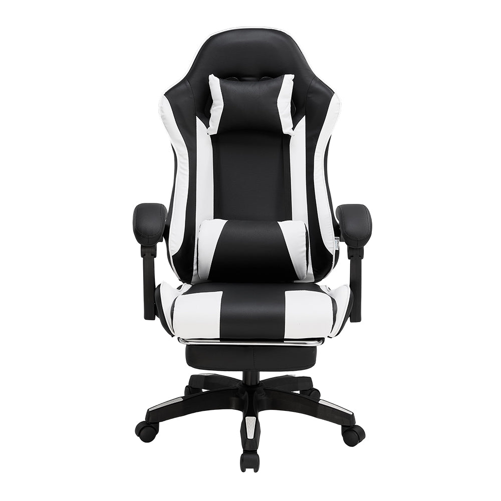 Rgonomic Gaming Chair With Adjustable Height & Backrest Office Computer Chair With Footrest And Pillow | Black & White