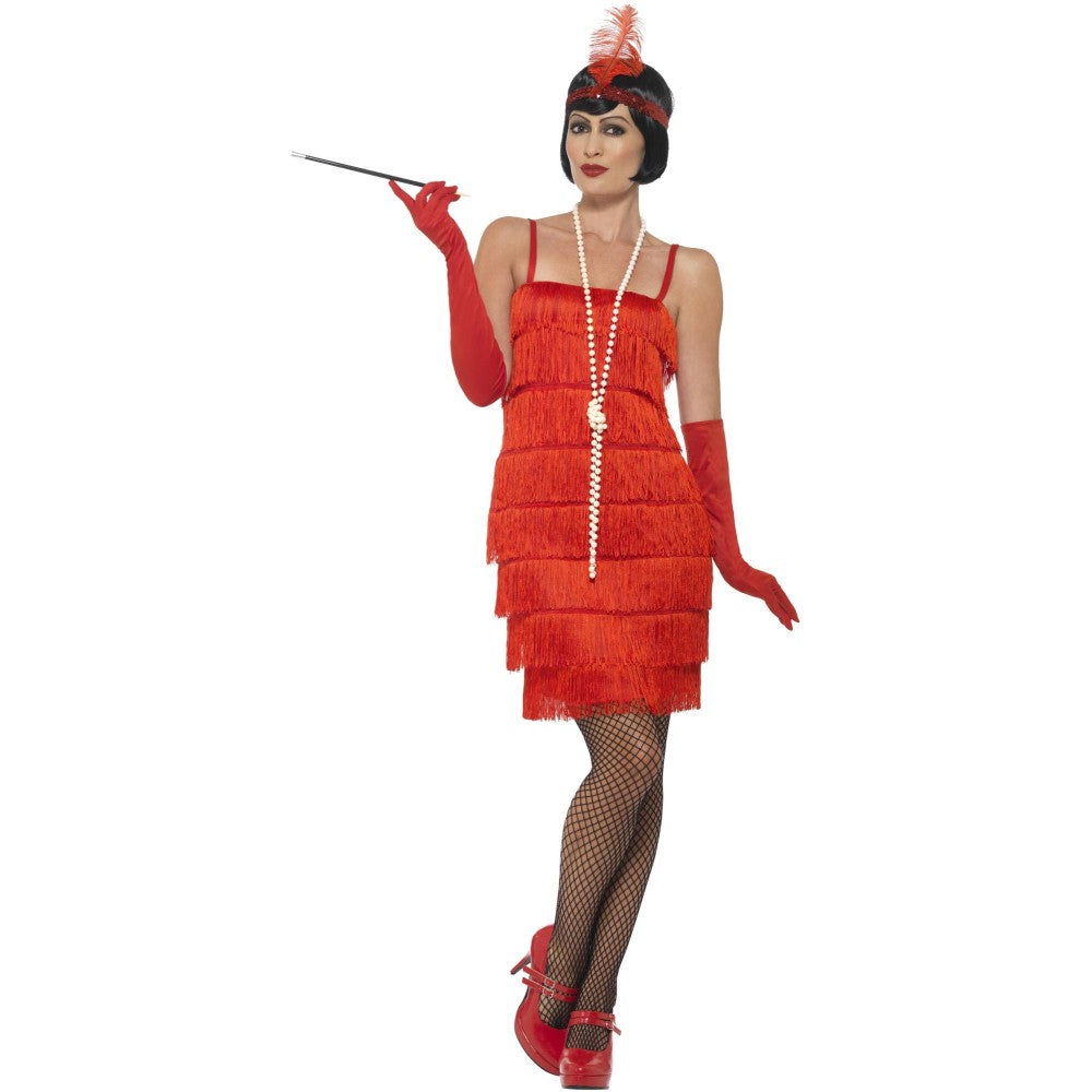 Flapper Costume, With Short Dress | Small | Red