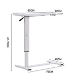Overbed Table With Wheels, Small Standing Desk, 80 X 40 Cm Tabletop, 67-91cm Adjustable Height | White