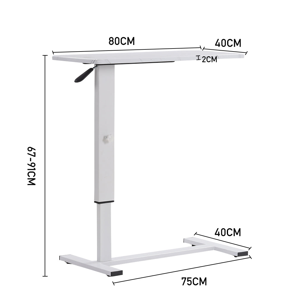 Overbed Table With Wheels, Small Standing Desk, 80 X 40 Cm Tabletop, 67-91cm Adjustable Height | White