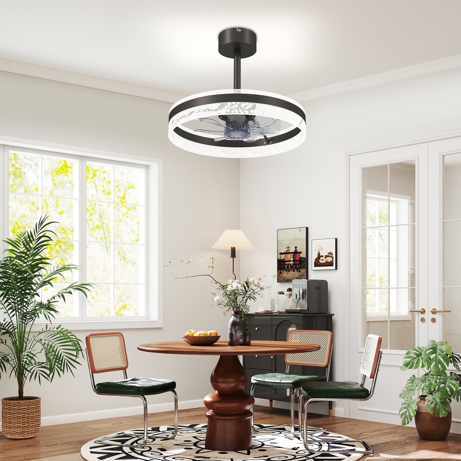 Ceiling Fan Light With 3 Colour, Timer, Reversible, Remote | One Size | Black