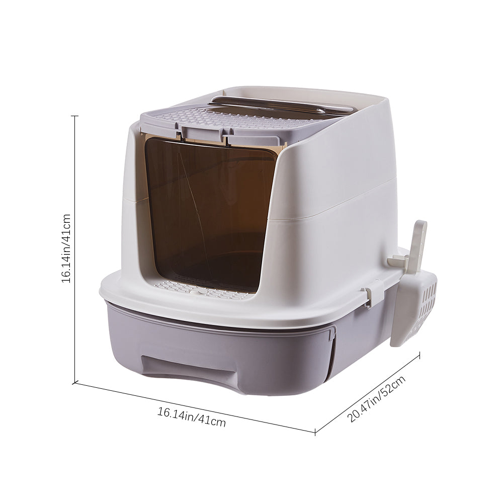 Enclosed Cat Litter Box With Drawer And Scoop Easy Clean