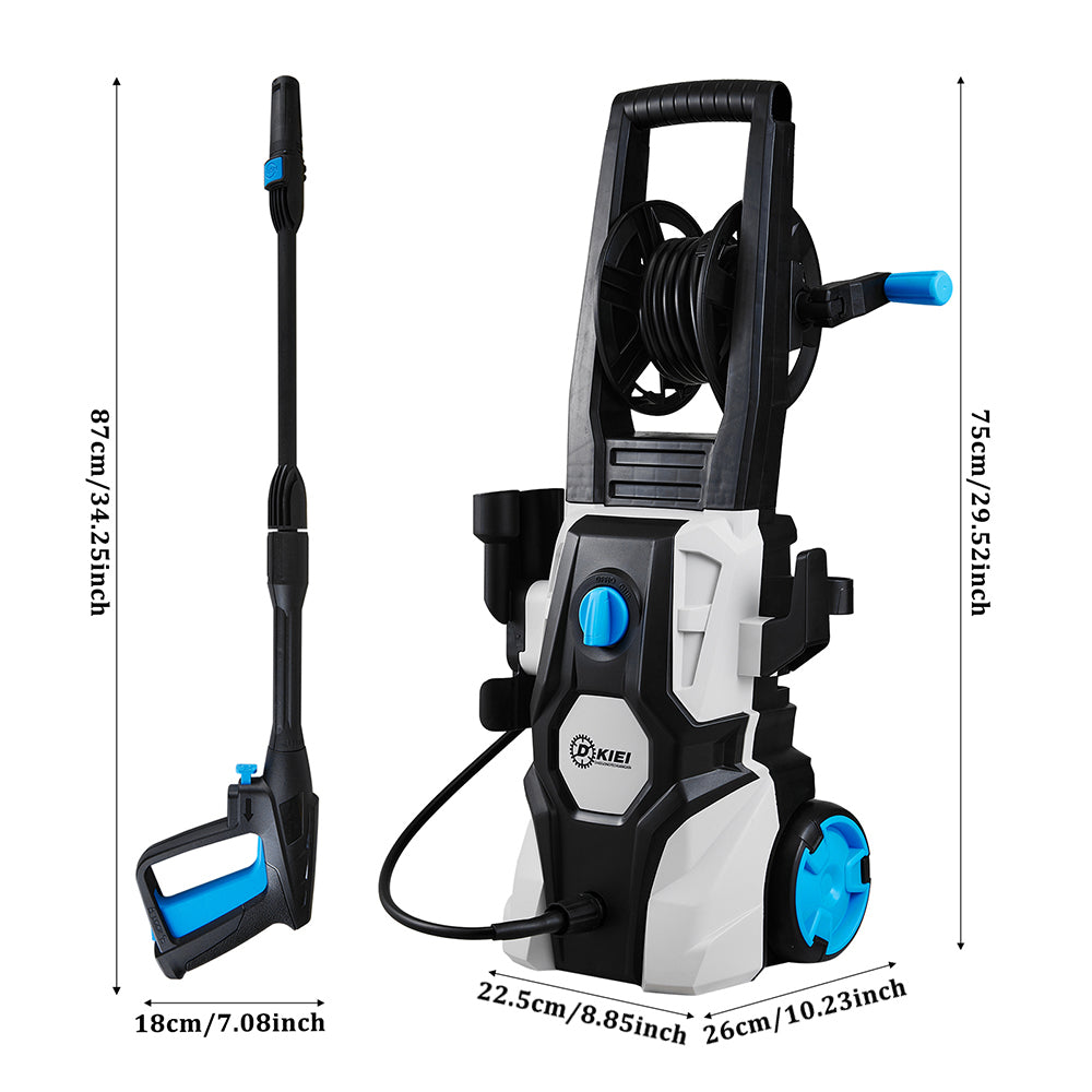 1600w Electric Pressure Washer, 90 Bar High Power Cleaner With Hose Reel, Foam Nozzle & 5m Hose, Portable Outdoor Cleaning Machine | White