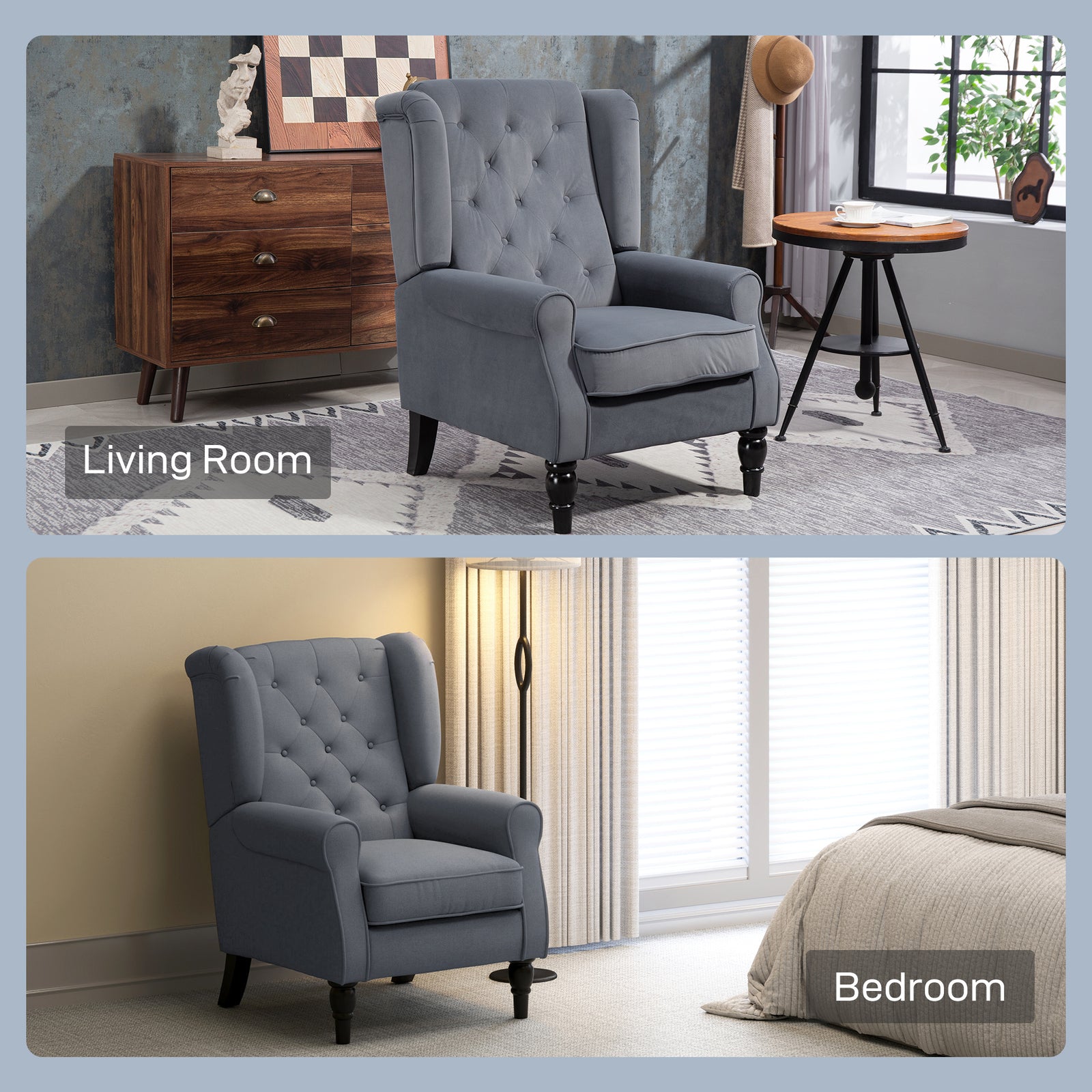 Accent Armchair Home Furniture Retro Tufted Club Fabric | Grey