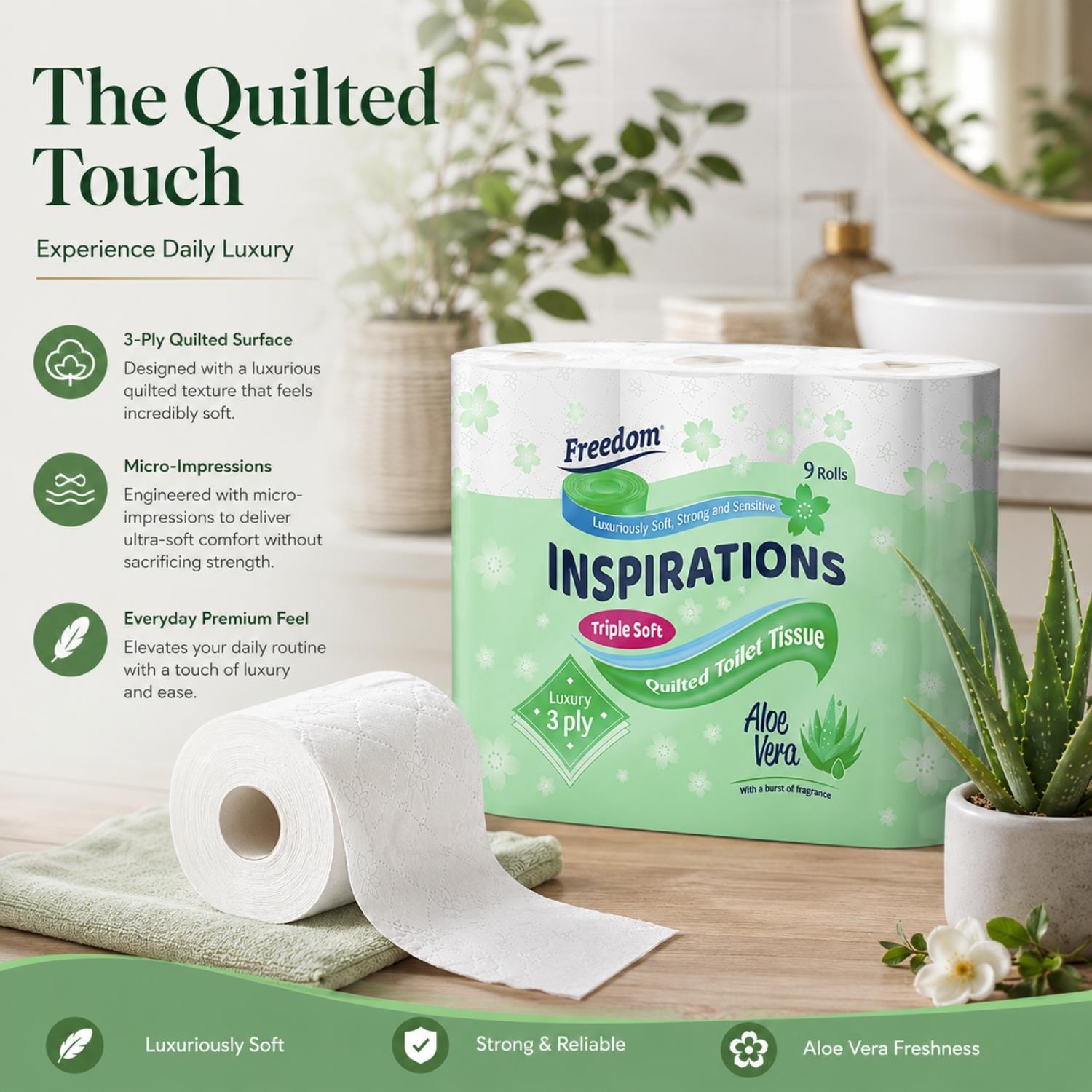 Freedom Aloe 3-ply Toilet Paper 45 Rolls + Rhino Jumbo Kitchen Towels 6 Rolls