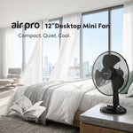12in Desk Fan Table Tower Fan With Tilt Oscillating & 3 Speeds | Black