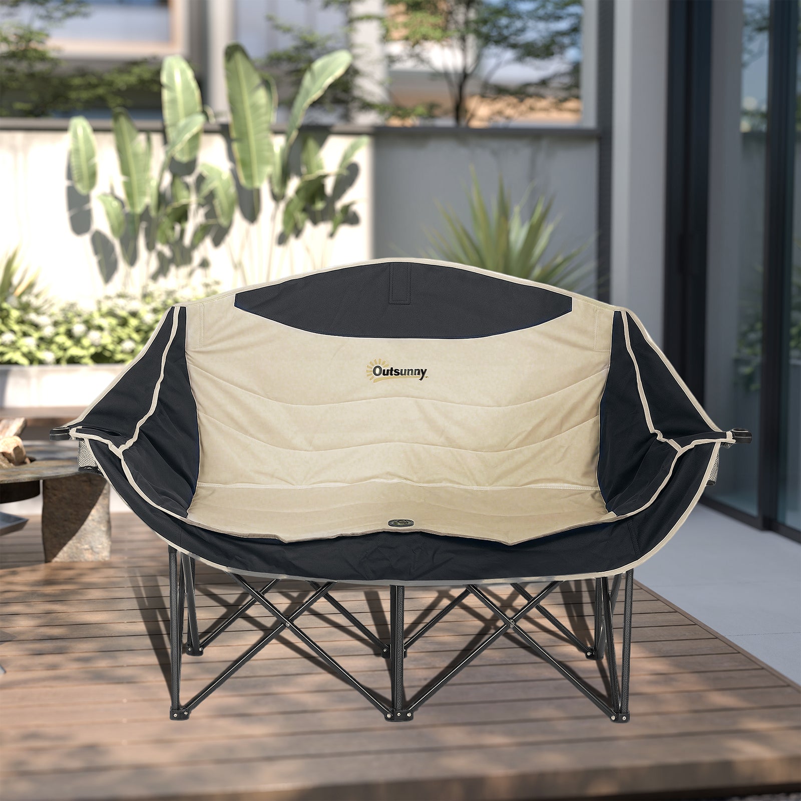 Double Camping Chair For Adults With Armrests, Cup Holders | Khaki