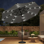 3m Outdoor Patio Parasol – Solar-powered Umbrella With 24 Led Lights, Tilt & Crank Handle, With Round Base | One Size | Dark Grey