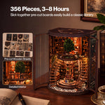 Book Nook Kit For Adults Library Diorama With Led, Shelf Decor, Walnut