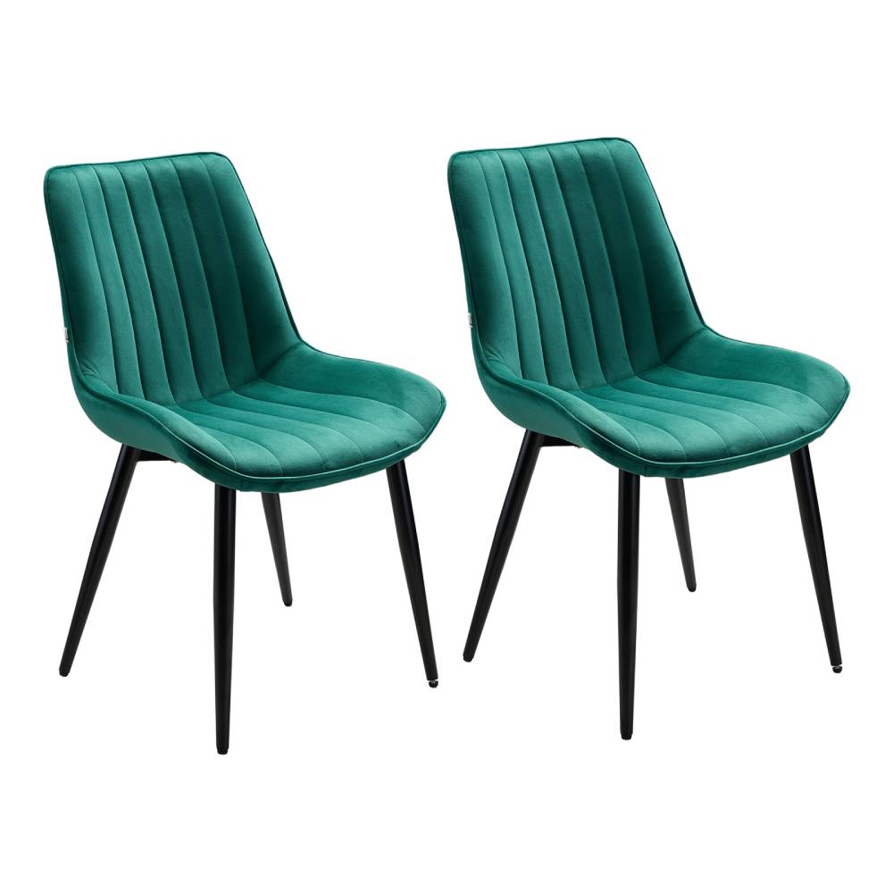 Set Of 2/4 Velvet Dining Chairs With Quilted Design, Wooden Frame, And Metal Legs | Set of 2 | Green