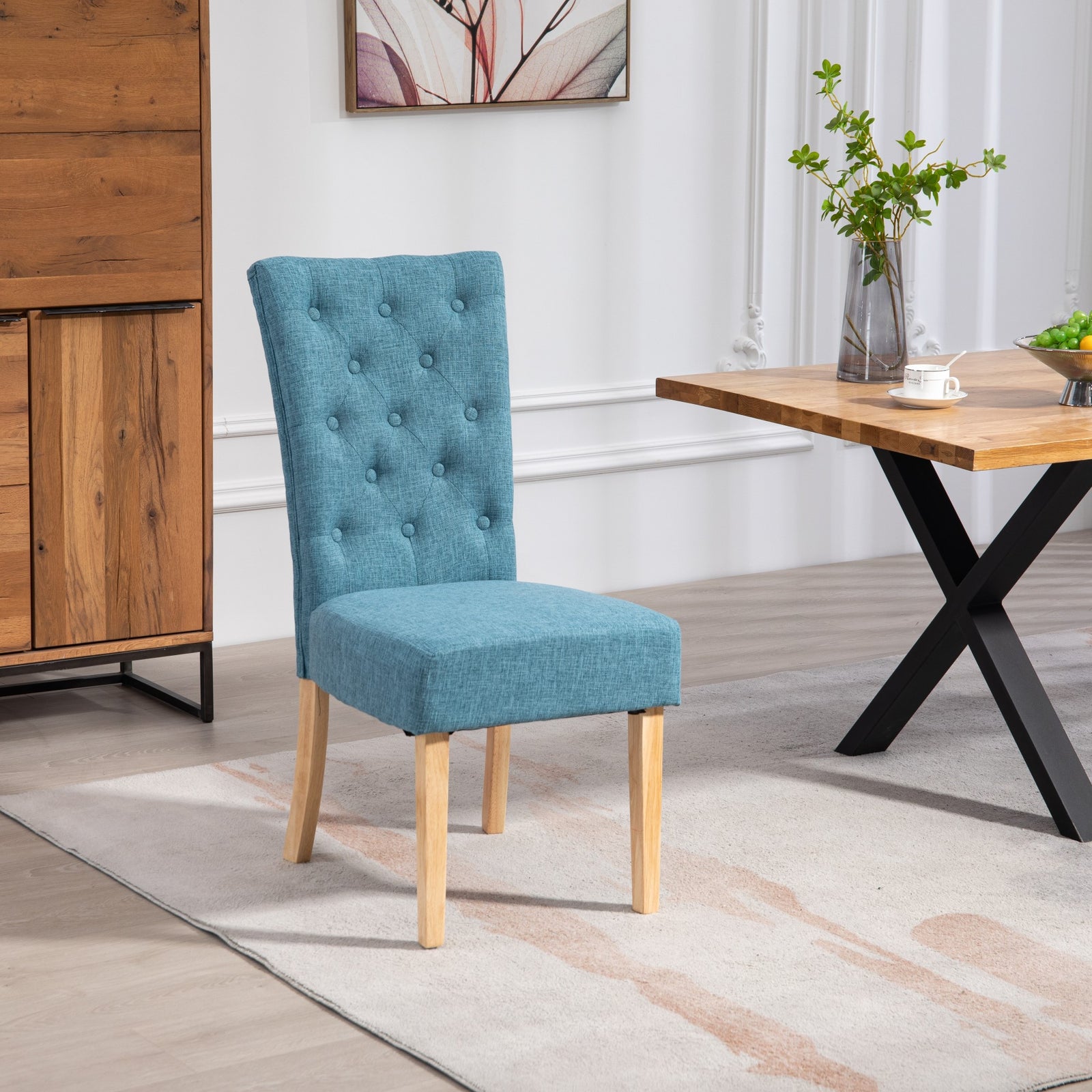 Set Of 2 Pienza Fabric Dining Chairs | Teal