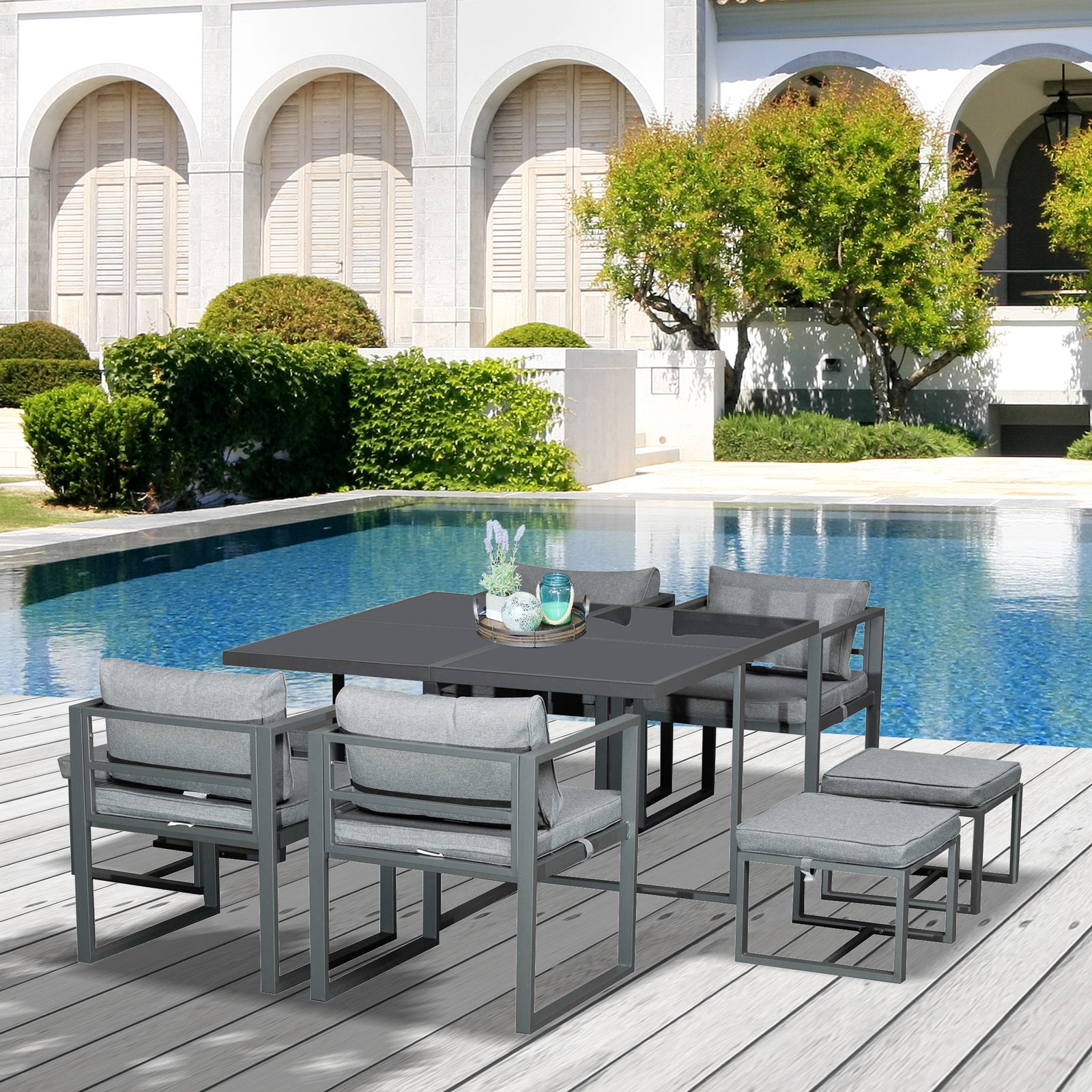 Outsunny 9pcs Patio Dining Sets 4 Chairs 4 Ottoman Cushioned