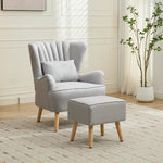 Modern Wingback Accent Chair Armchair With Footstool And Lumbar Pillow | Light Grey