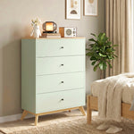 HOMCOM Chest Of Drawers, 4 Drawer Storage Cabinet, Light Green And Oak