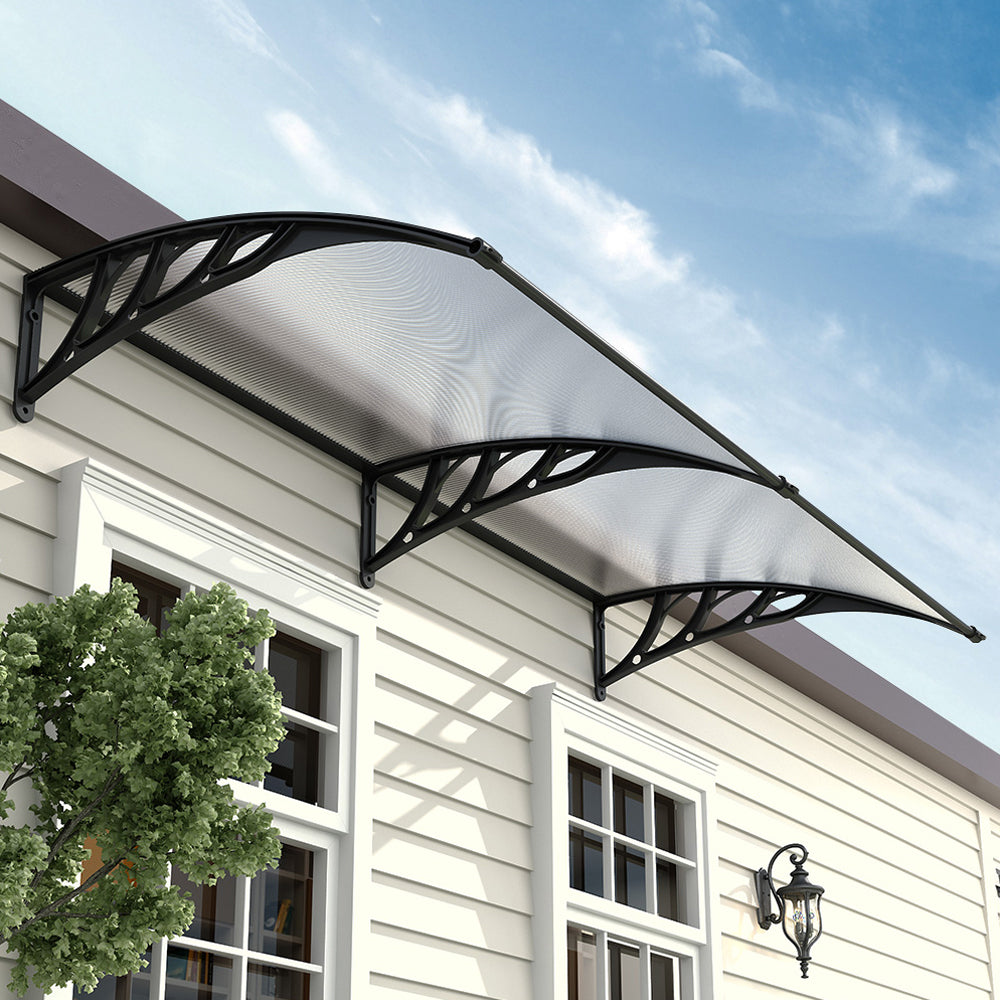 Window Door Awning Canopy With Brackets | Large | Black
