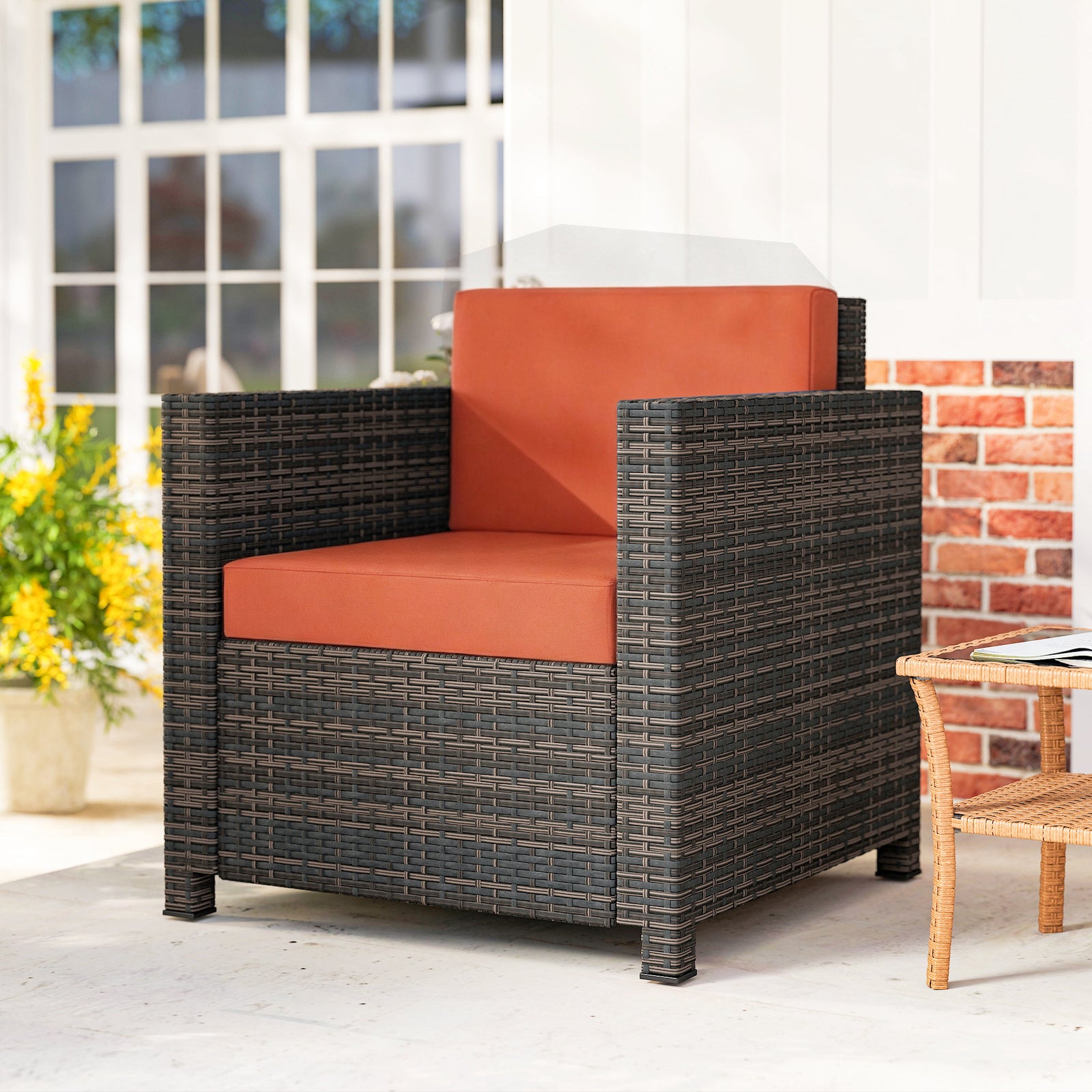 Rattan Garden Armchair, Cushioned Single Rattan Chair | Orange