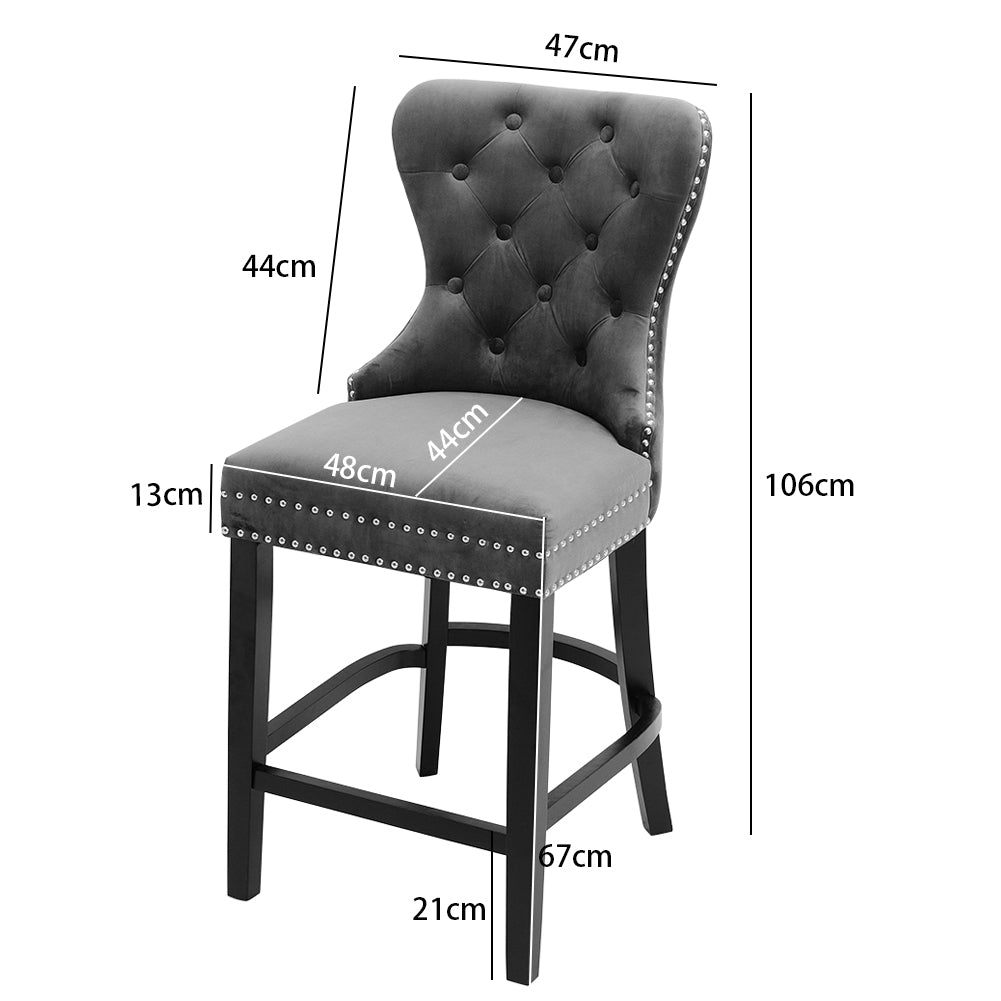 Luxury Velvet Bar Stool With Studded Backrest – Padded Seat, Solid Wood Legs & Footrest
