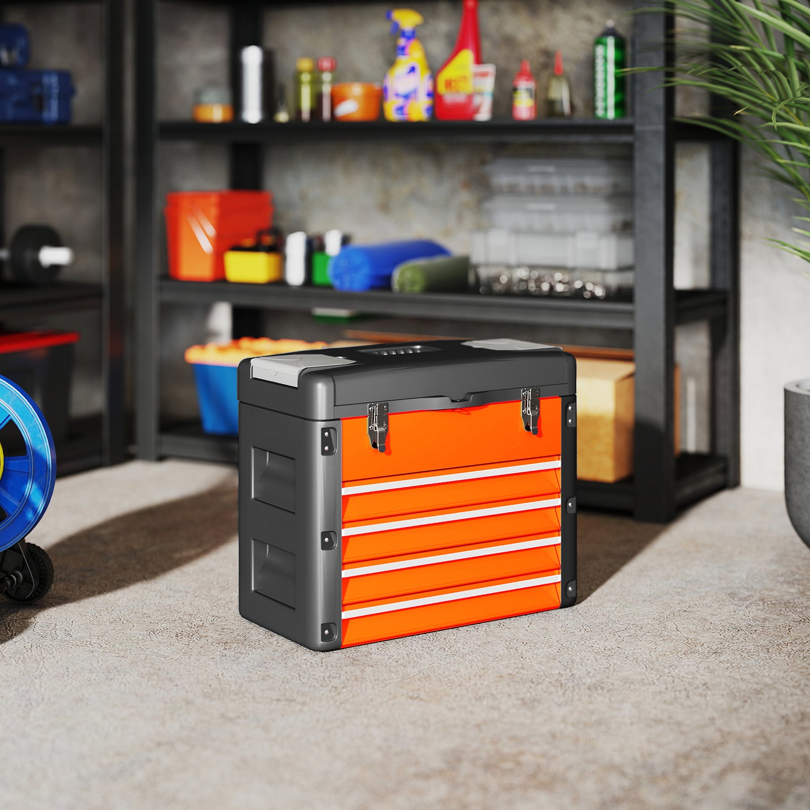 4 Drawers Large Tool Box, Steel Toolbox With Handle | Orange