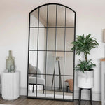 Tomi - Metal Arched Lattice Window Mirror | 180cm x 90cm | Black