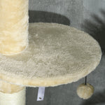 255cm Cat Tree Tower W/ Scratching Post, Cat House, Ball, Platform, Beige
